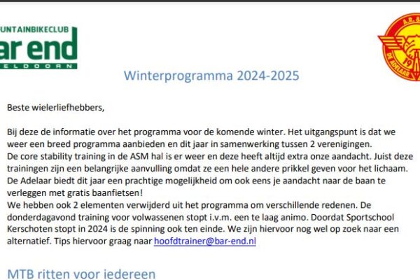 Winterprogramma Bar End in samenwerking met de Adelaar